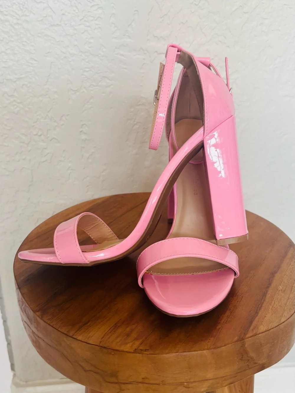 Wild Diva Lounge Pink Patent Ankle-Strap Block Heels - Picture 6 of 14